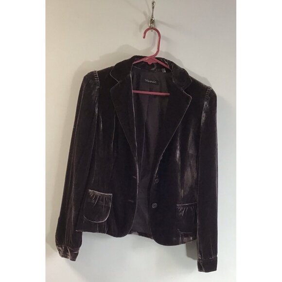 Vintage Silky Velvet Tahari Blazer Small P Eggplant Silk with Pockets 💜 - Picture 1 of 5